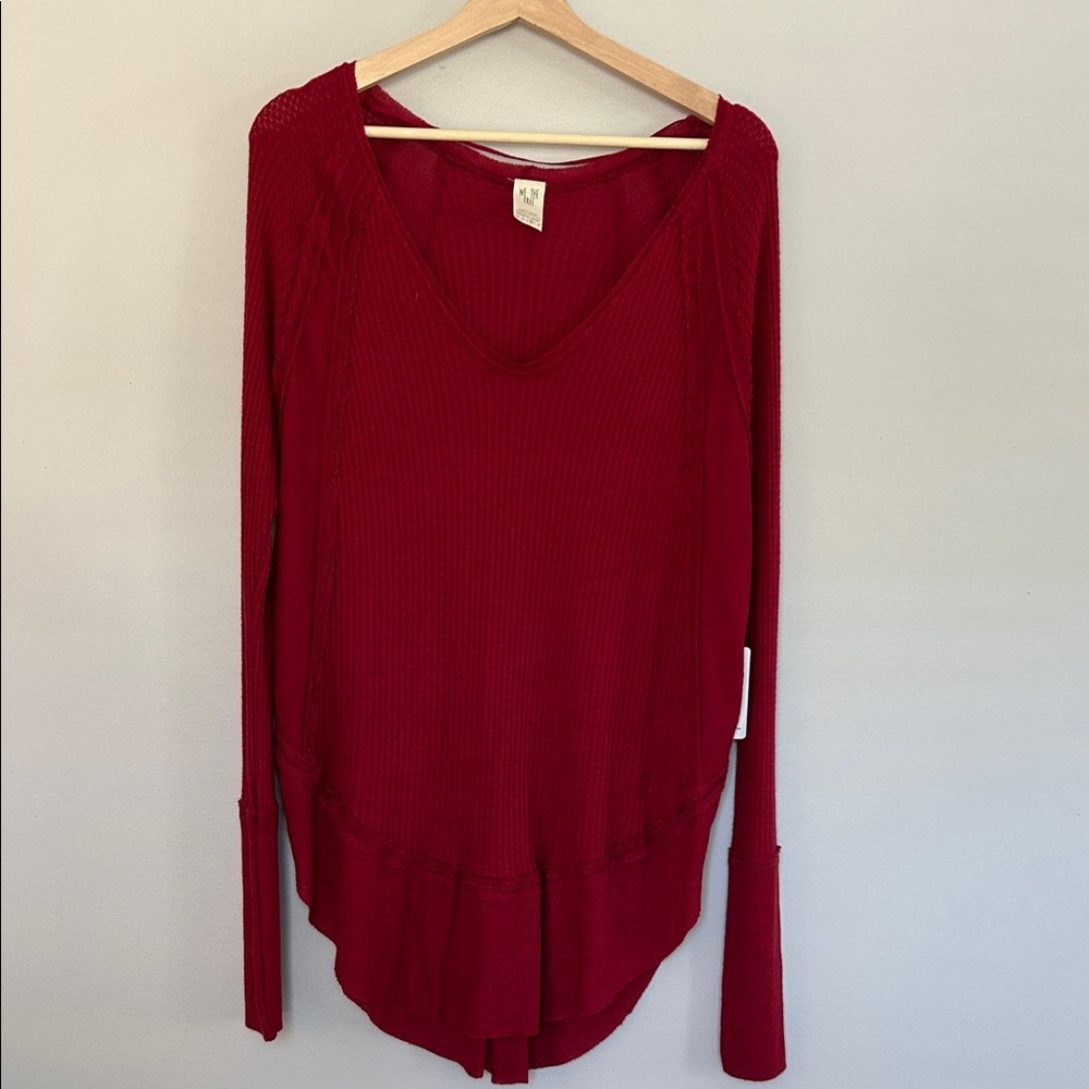 We The Free V Neck Waffle Knit Top NWT